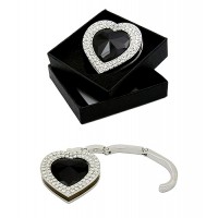 Handbag Hanger - Foldable Heart Shape Acrylic w /Rhinestones - Black